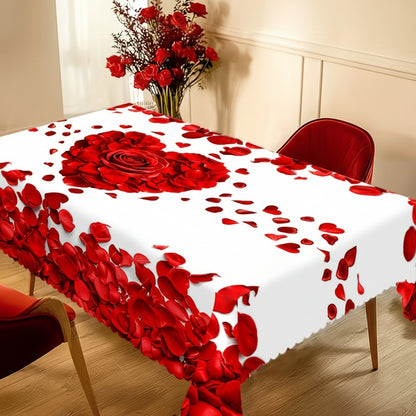 Tovaglia Cuore di Petali di Rosa Romantica in Poliestere per Tavolo da Pranzo