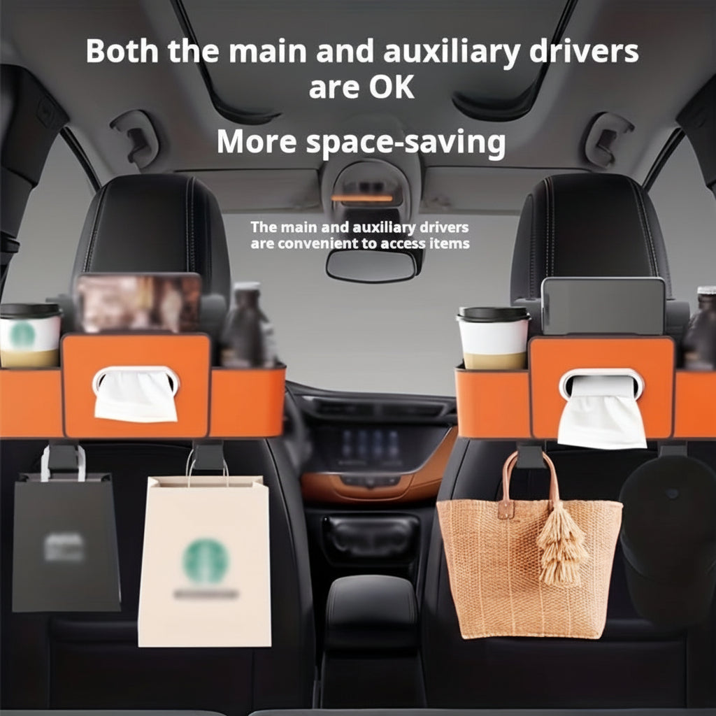 Organizador de asiento con caja de almacenamiento trasera y portavasos multifuncional