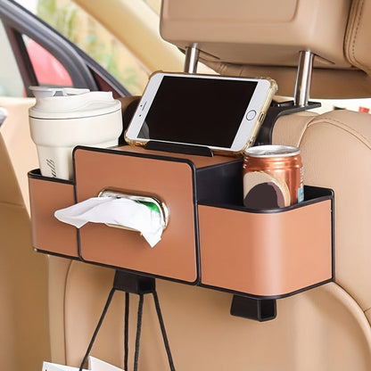 Organizador de asiento con caja de almacenamiento trasera y portavasos multifuncional