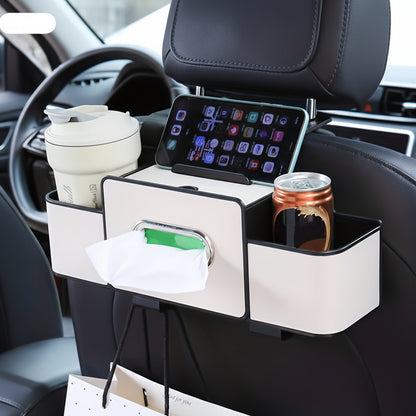 Organizador de asiento con caja de almacenamiento trasera y portavasos multifuncional