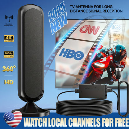 Antena de TV Interior Digital HD 4K Amplificador de Sinal de Longo Alcance