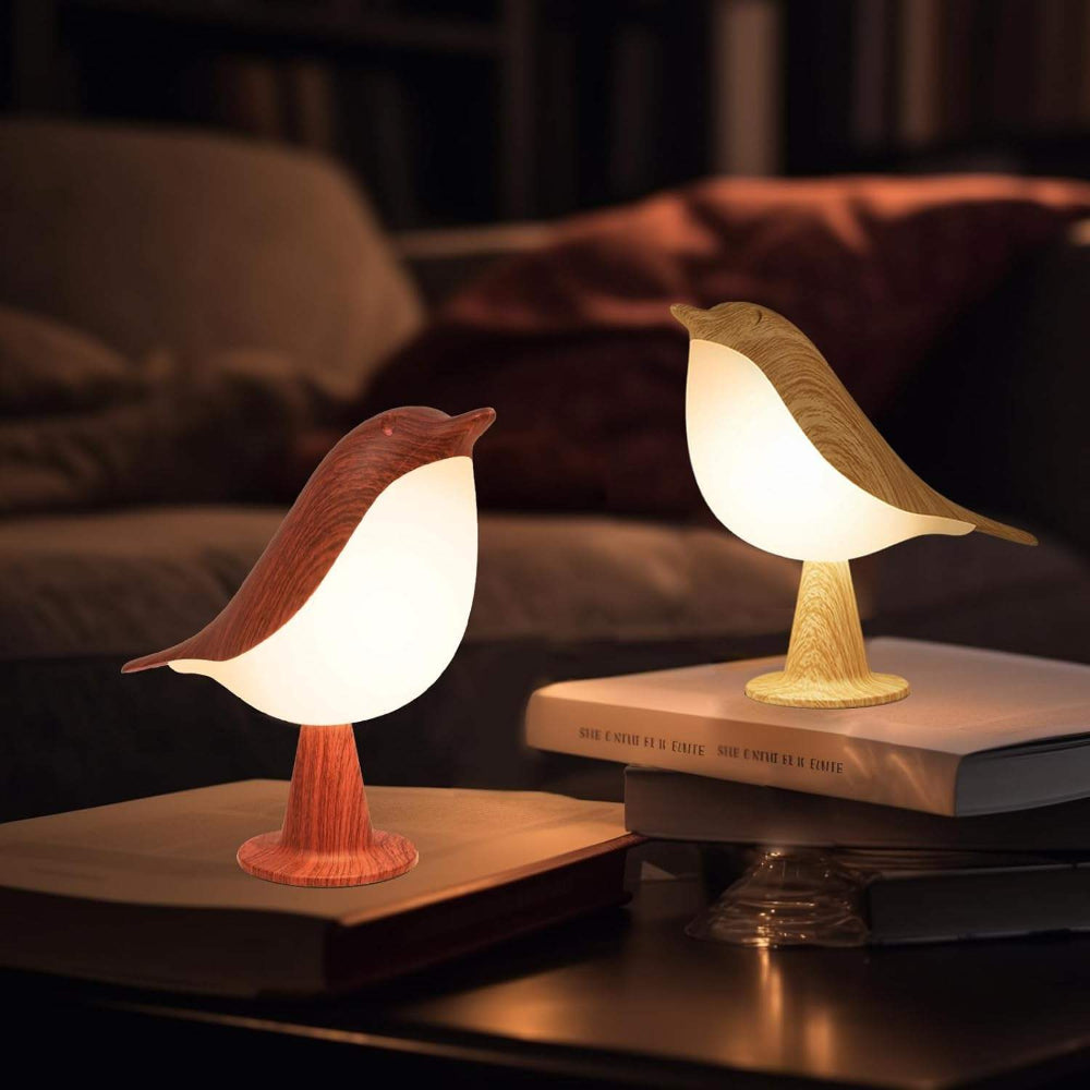 Lampada da tavolo a forma di uccello in legno con luce d'accento ricaricabile