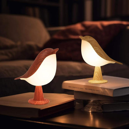 Lampada da tavolo a forma di uccello in legno con luce d'accento ricaricabile