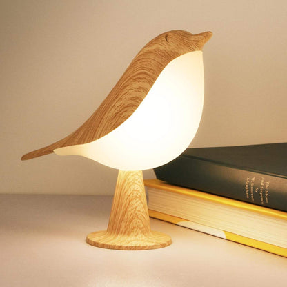 Lampada da tavolo a forma di uccello in legno con luce d'accento ricaricabile