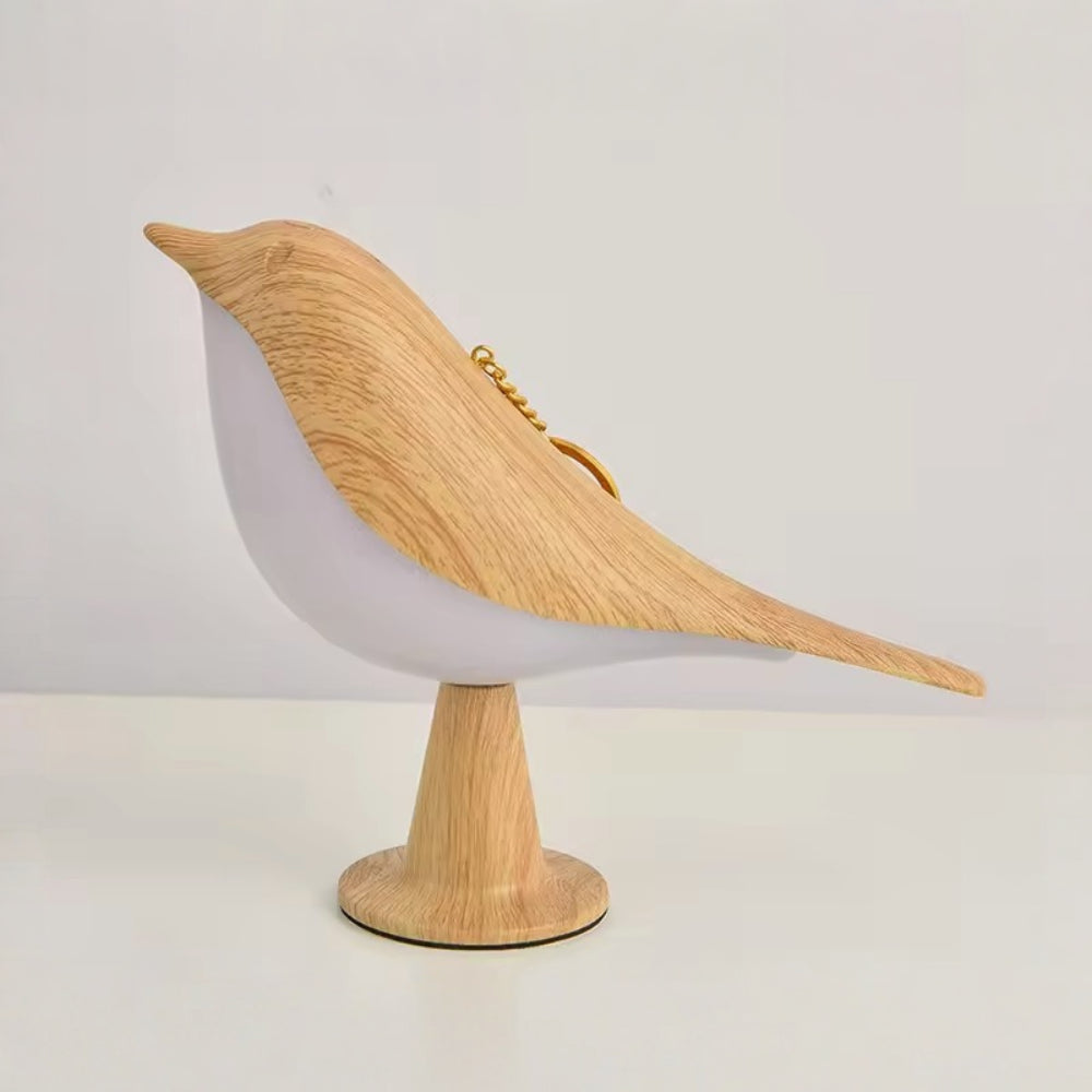 Lampada da tavolo a forma di uccello in legno con luce d'accento ricaricabile