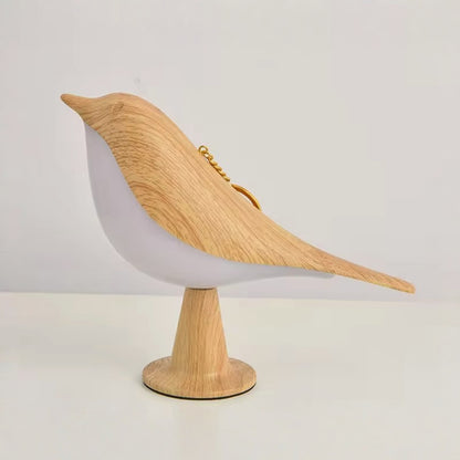 Lampada da tavolo a forma di uccello in legno con luce d'accento ricaricabile