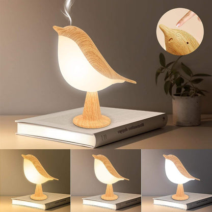 Lampada da tavolo a forma di uccello in legno con luce d'accento ricaricabile