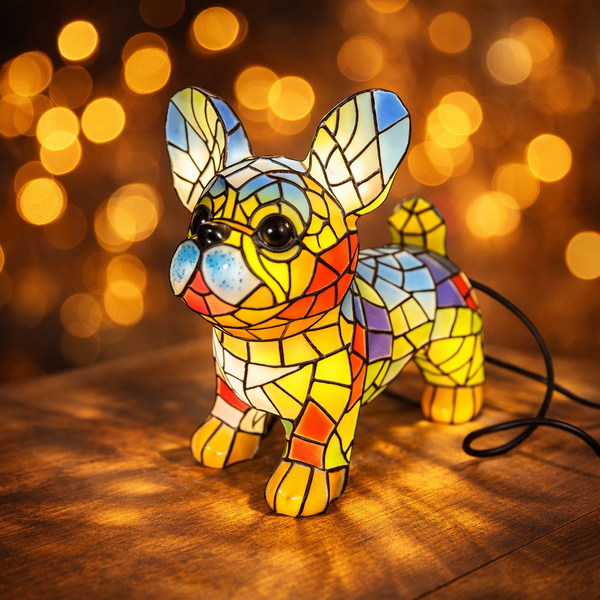 Bordlampe Glasmaleri Hundefigur Dekorationslys