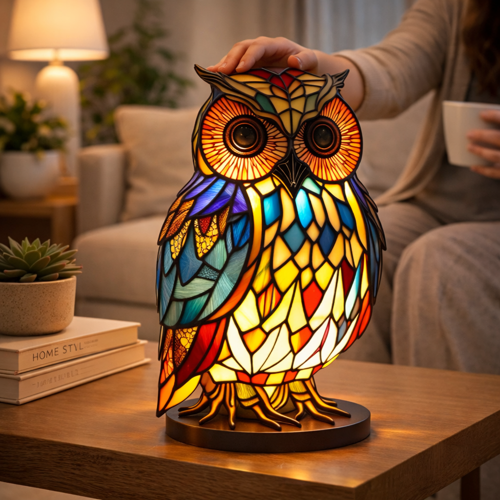 Table Lamp Stained Glass Animal LED Accent Light Bedroom