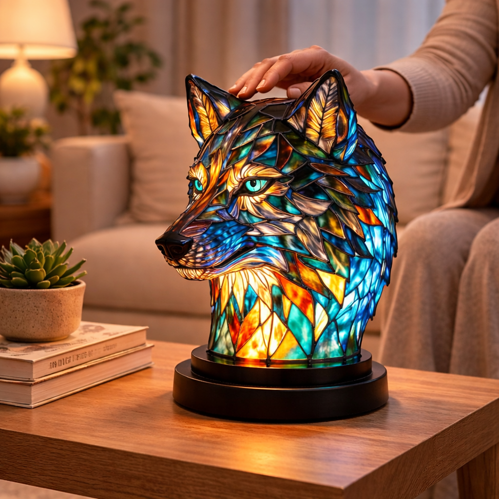 Table Lamp Stained Glass Animal LED Accent Light Bedroom