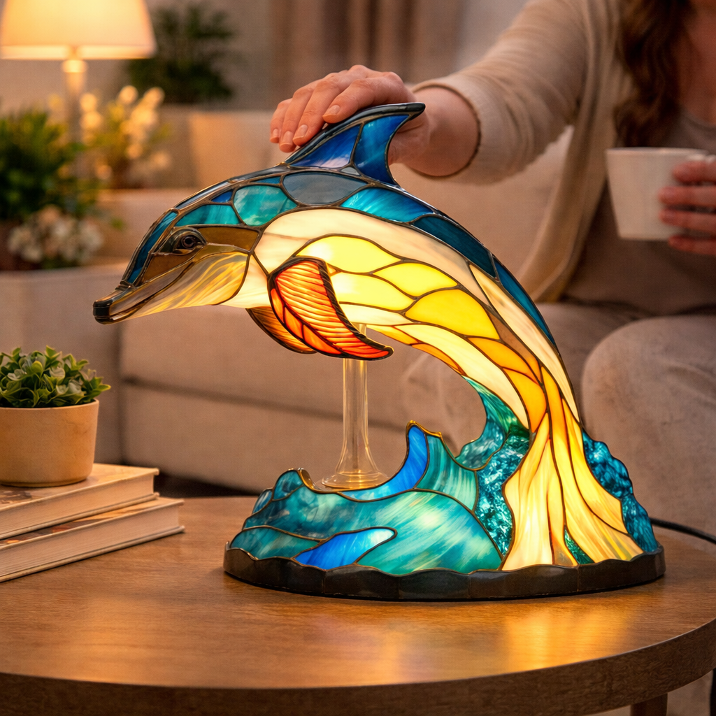 Table Lamp Stained Glass Animal LED Accent Light Bedroom