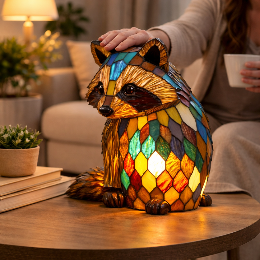 Table Lamp Stained Glass Animal LED Accent Light Bedroom