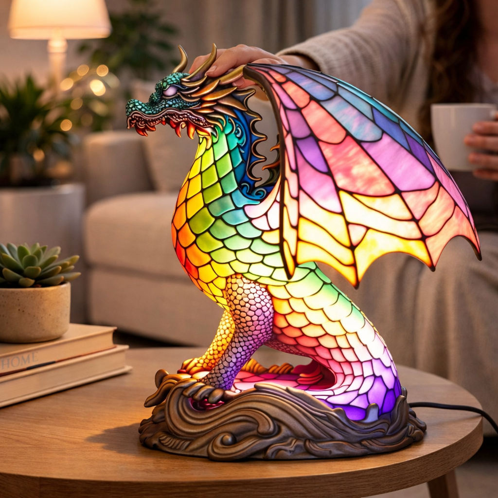 Table Lamp Stained Glass Animal LED Accent Light Bedroom
