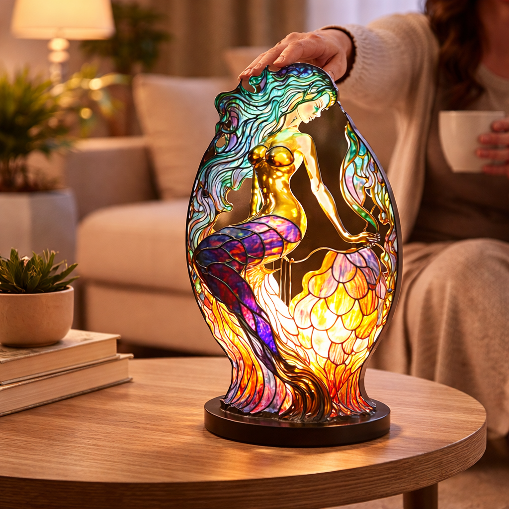 Table Lamp Stained Glass Animal LED Accent Light Bedroom