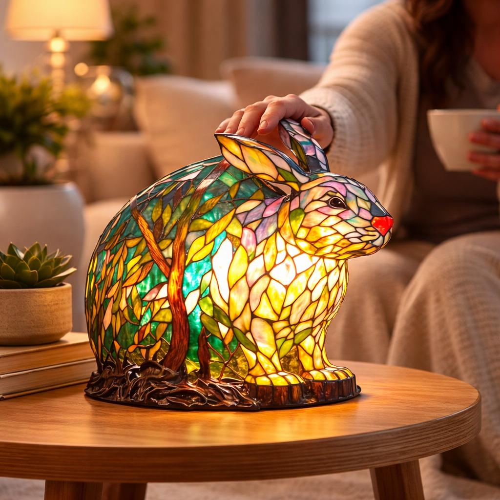 Table Lamp Stained Glass Animal LED Accent Light Bedroom