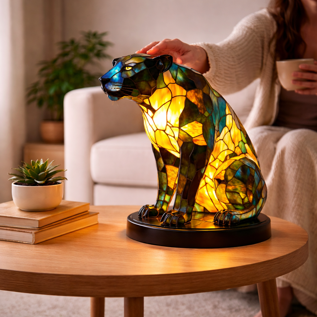Table Lamp Stained Glass Animal LED Accent Light Bedroom
