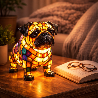 Candeeiro de Mesa LED Estatueta de Cão Vidro Colorido Luz Noturna Quarto