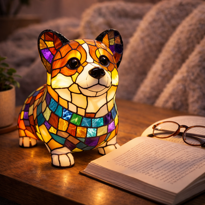 Candeeiro de Mesa LED Estatueta de Cão Vidro Colorido Luz Noturna Quarto
