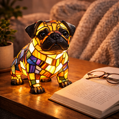 Candeeiro de Mesa LED Estatueta de Cão Vidro Colorido Luz Noturna Quarto