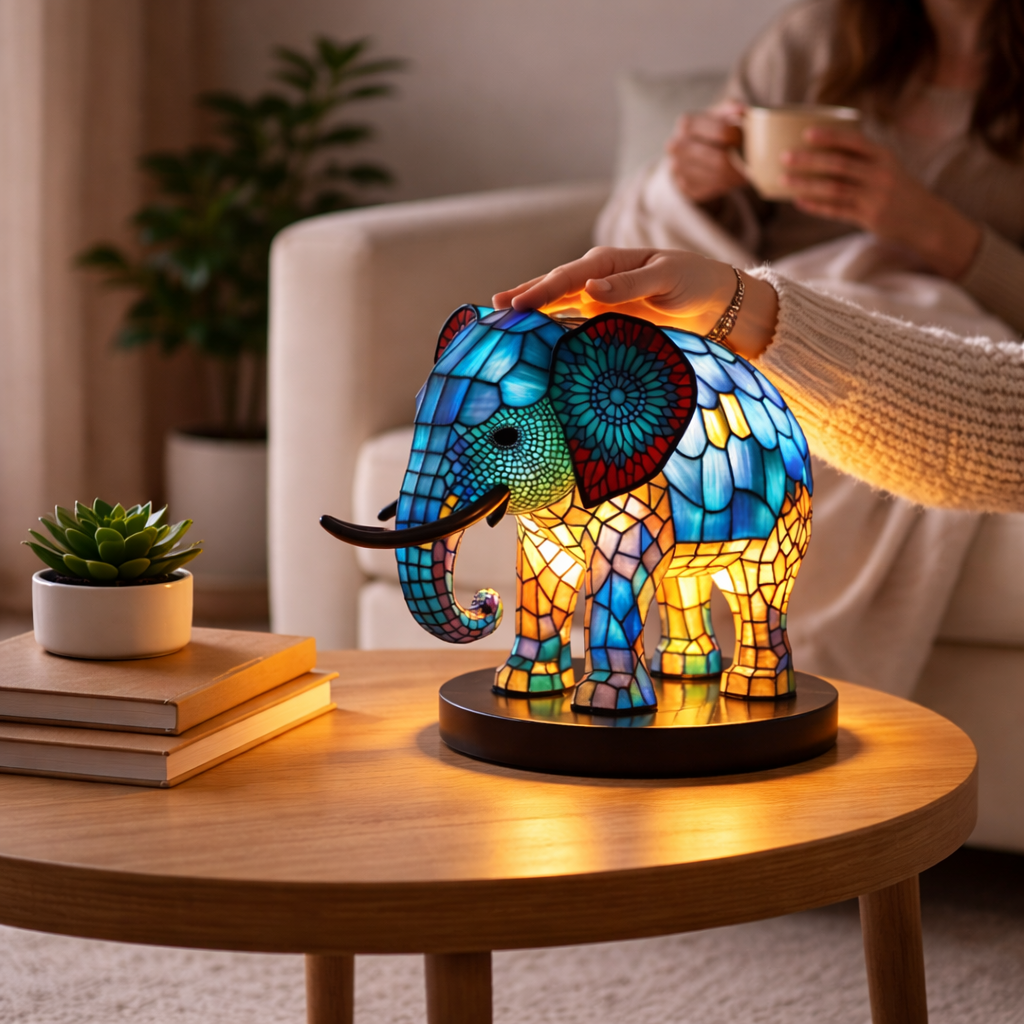 Table Lamp Stained Glass Animal LED Accent Light Bedroom