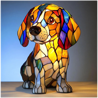 Table Lamp Stained Glass Dog LED Night Light Decorative Desk Lamp