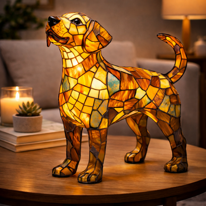 Table Lamp Stained Glass Dog LED Night Light Decorative Desk Lamp