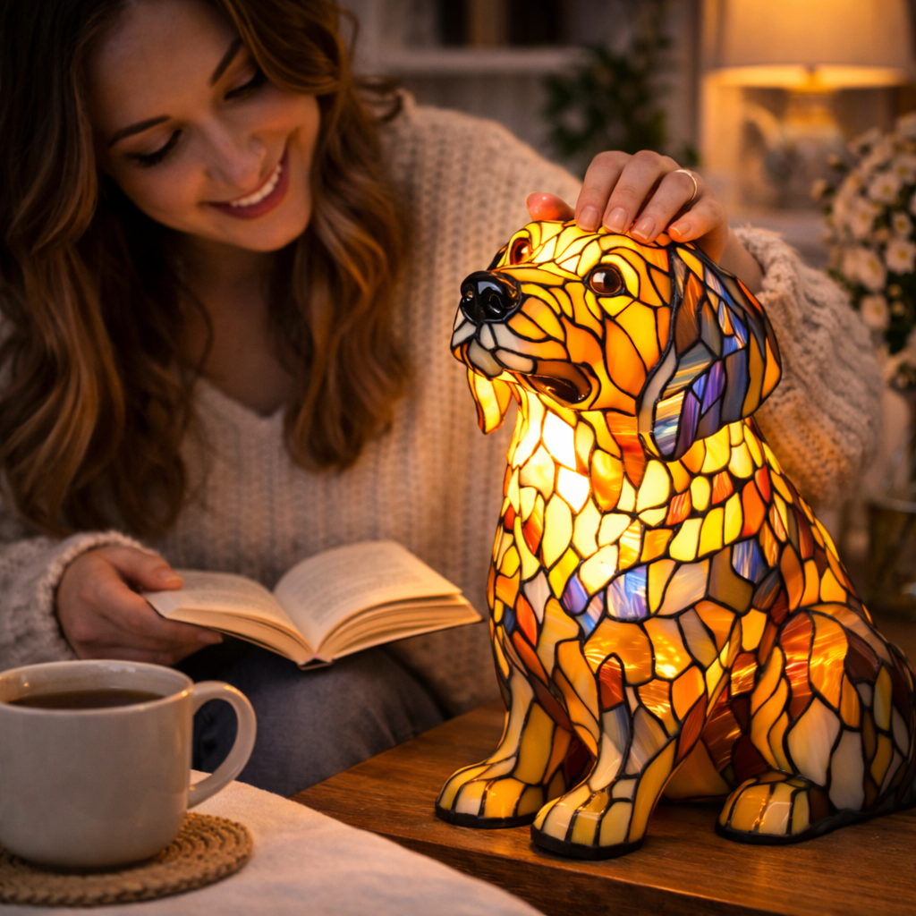 Lampa Masa LED Vitraliu Decor Caine Lumina Ambientala Dormitor
