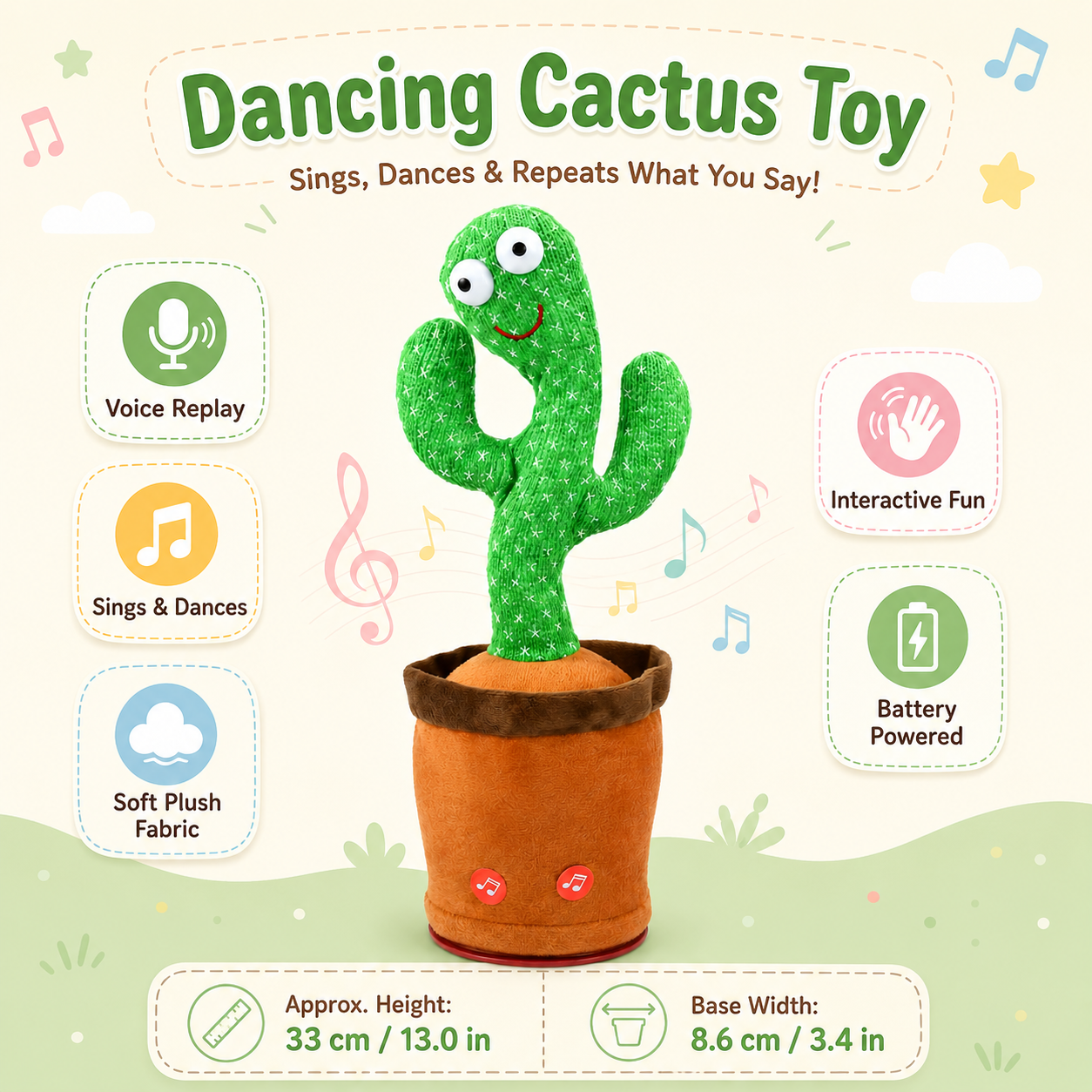 Talking Cactus Toy Musical Plush Interactive Fun