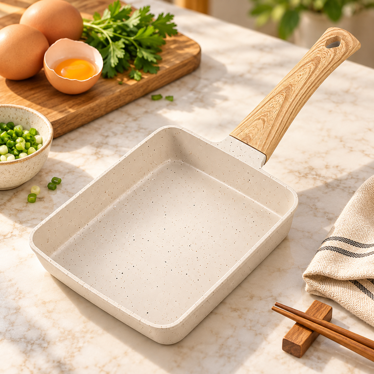 Rektangulært låg til slip-let tamagoyaki-omeletpande