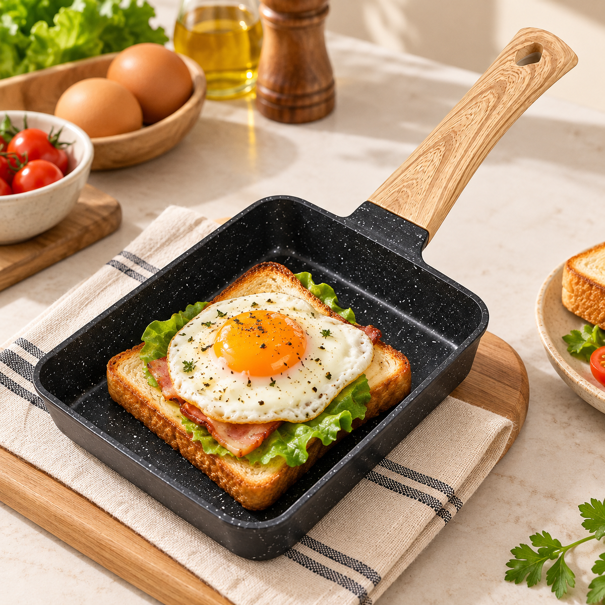 Rektangulært låg til slip-let tamagoyaki-omeletpande