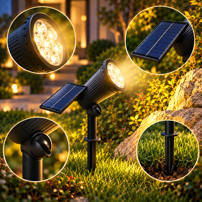 Projetor Solar Inclinado LED para Jardim, Paisagem e Caminhos