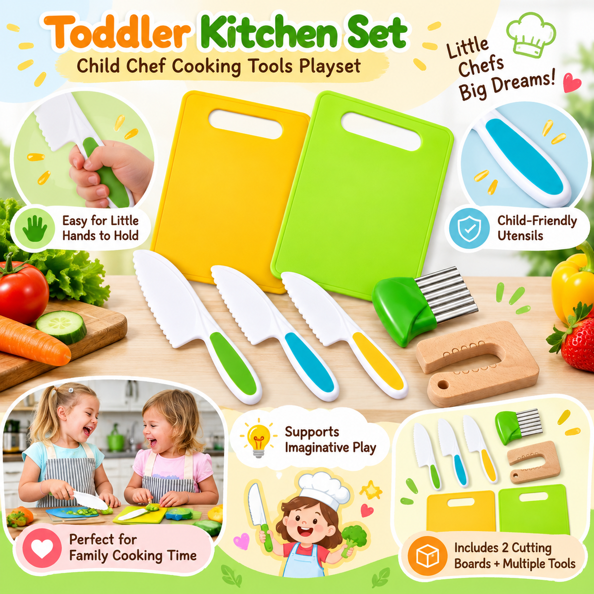 Set da cucina per bambini piccoli, kit da gioco con utensili da chef