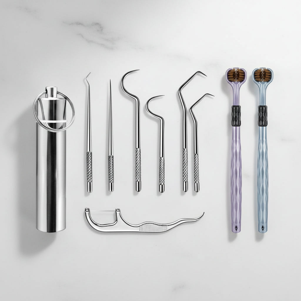 Scobitori Metal Reutilizabile Set Cutie Portabilă Curățare Dinți