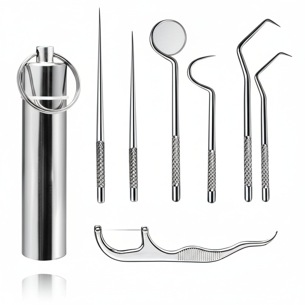 Scobitori Metal Reutilizabile Set Cutie Portabilă Curățare Dinți