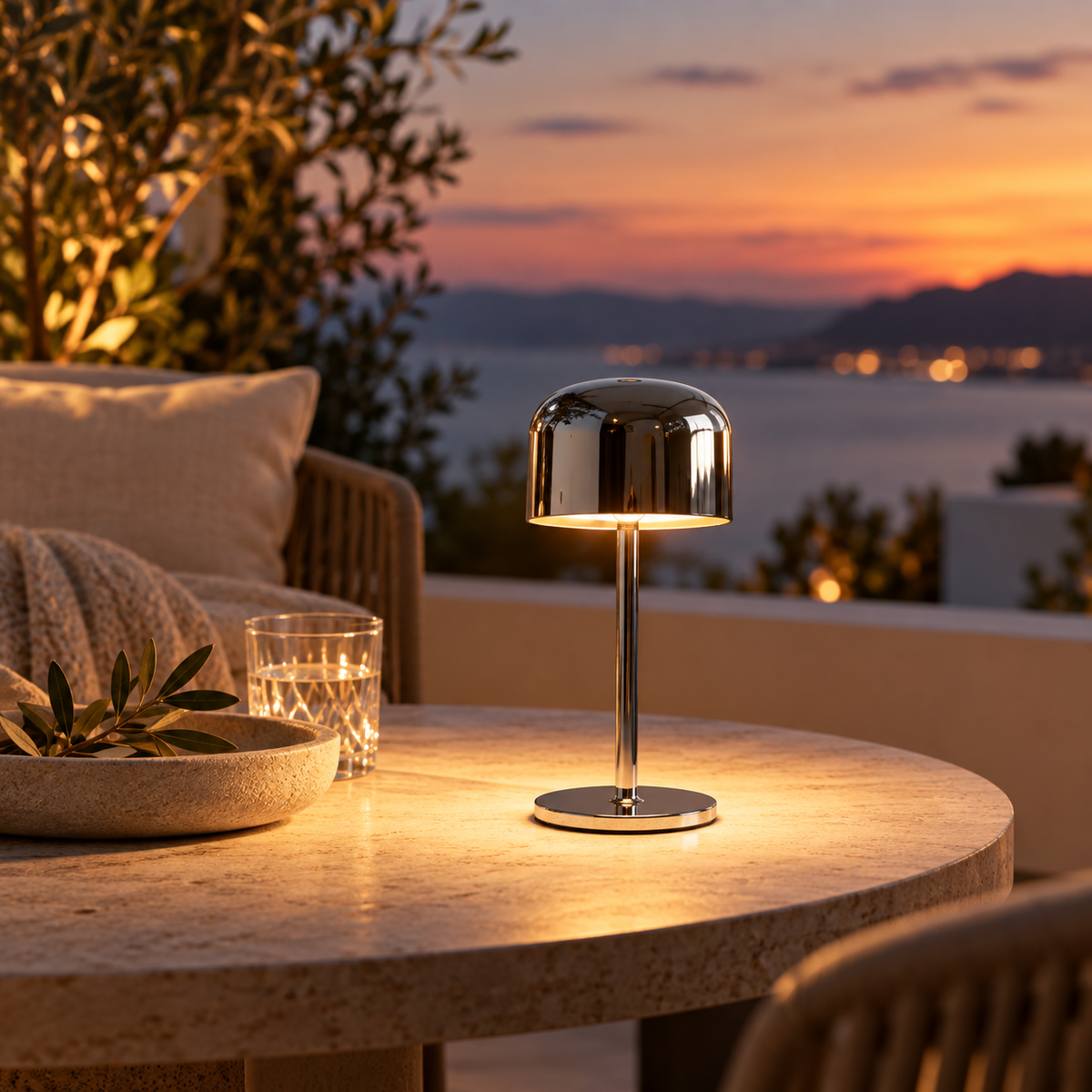 Lampă de masă decorativă LED pentru exterior, cu variator tactil