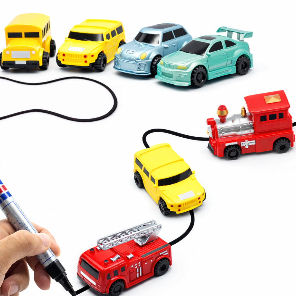 Set di gioco con macchina giocattolo a induzione per seguire linee e disegnare