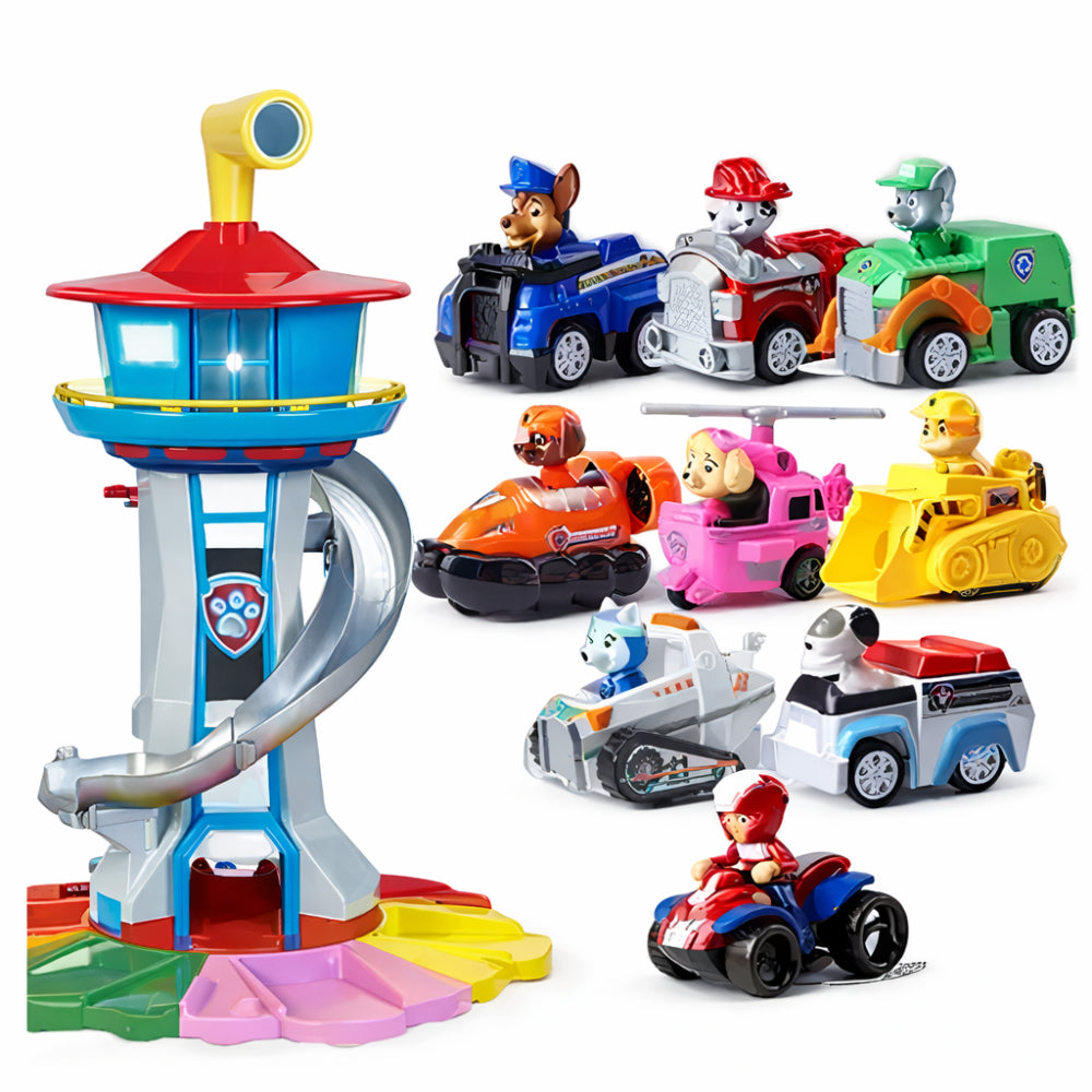 Torre Scivolo con Pista da Corsa per Macchinine dei Bambini