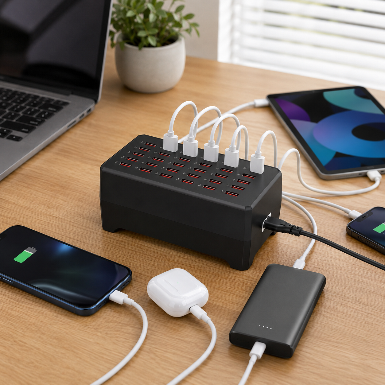 Hub USB stație de încărcare pentru mai multe dispozitive, cu design cu porturi multiple