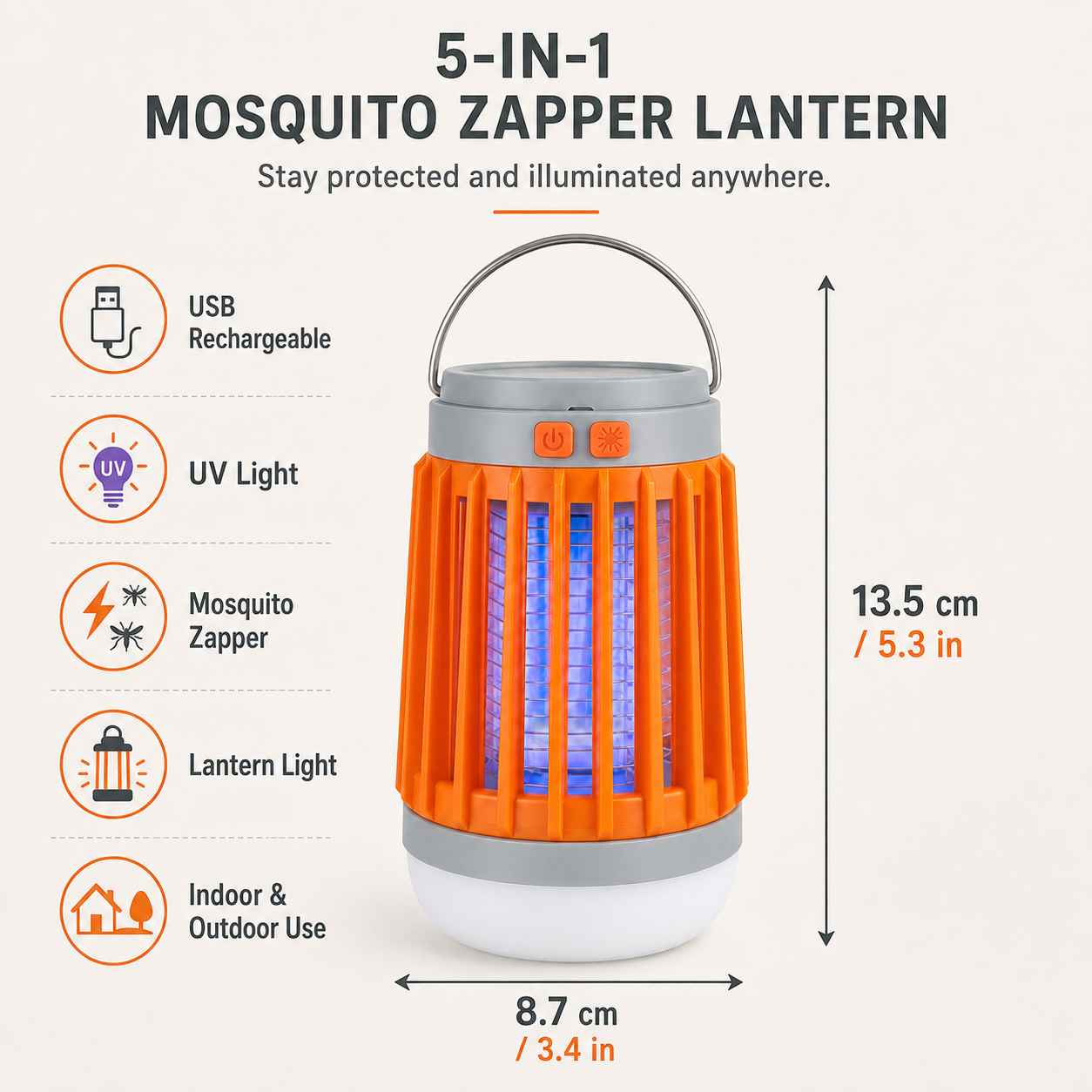 Lámpara interior antimosquitos con luz UV y recarga USB