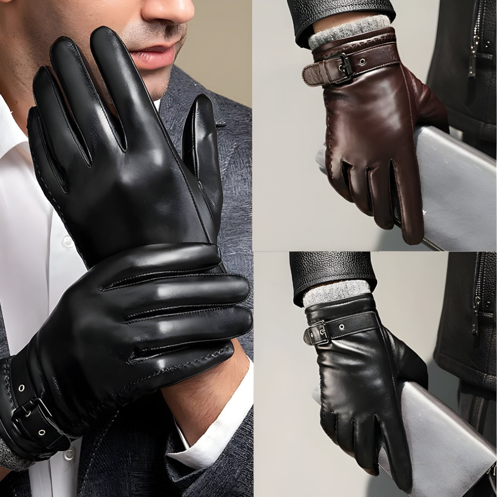 Luvas Masculinas de Inverno Toque para Ecrã Fecho com Correia Estilo Condução