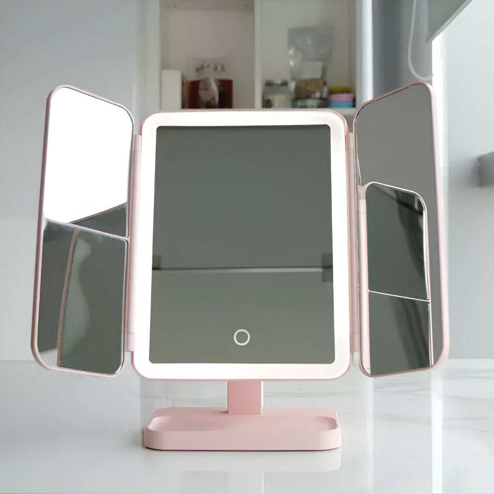 Specchio da toeletta con illuminazione LED regolabile e supporto pieghevole per trucco