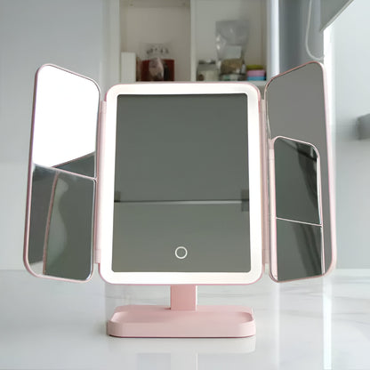 Specchio da toeletta con illuminazione LED regolabile e supporto pieghevole per trucco