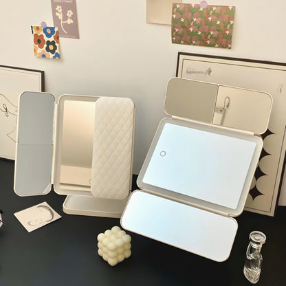 Specchio da toeletta con illuminazione LED regolabile e supporto pieghevole per trucco