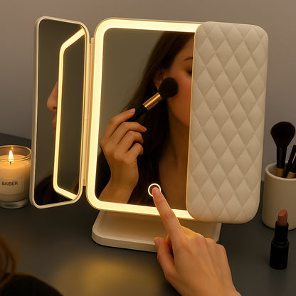 Specchio da toeletta con illuminazione LED regolabile e supporto pieghevole per trucco