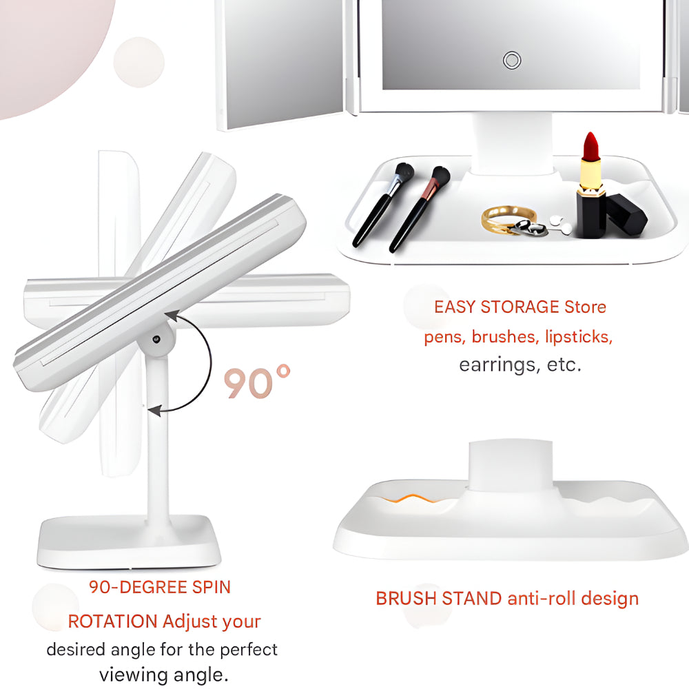Specchio da toeletta con illuminazione LED regolabile e supporto pieghevole per trucco