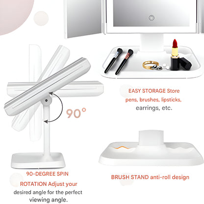Specchio da toeletta con illuminazione LED regolabile e supporto pieghevole per trucco