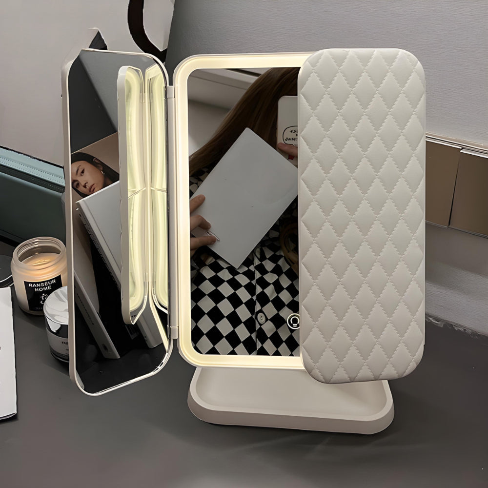 Specchio da toeletta con illuminazione LED regolabile e supporto pieghevole per trucco
