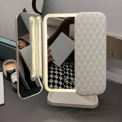 Specchio da toeletta con illuminazione LED regolabile e supporto pieghevole per trucco