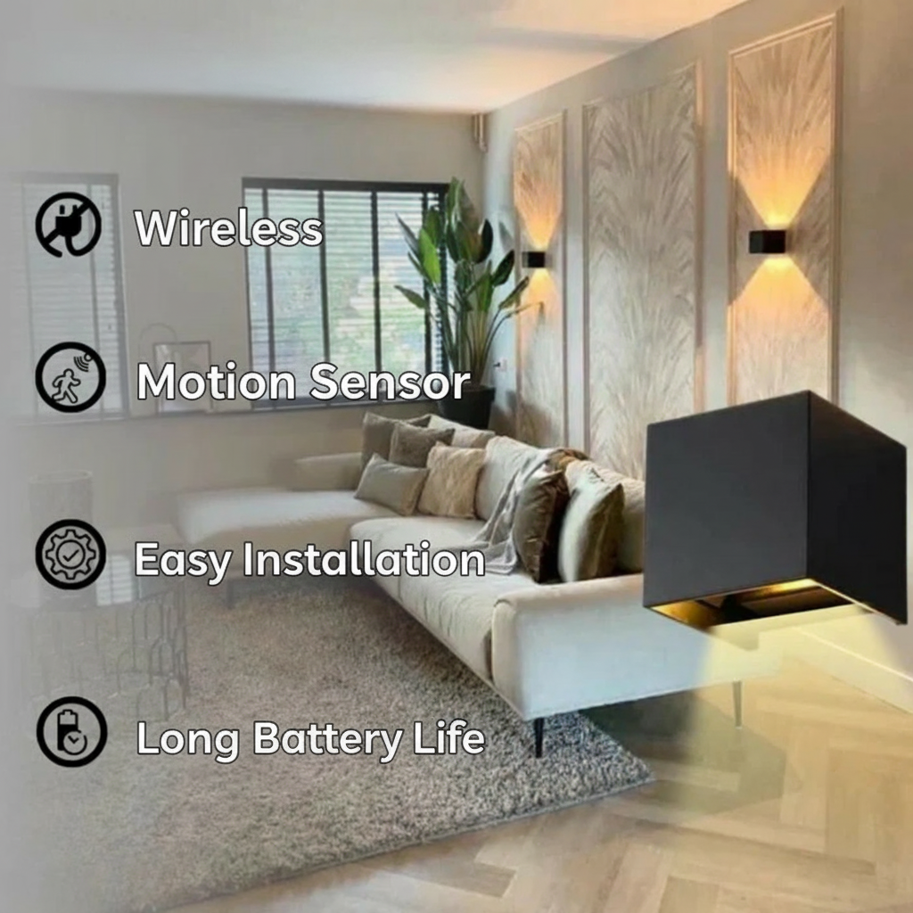 Luz de Parede com Sensor de Movimento LED em Forma de Cubo Recarregável