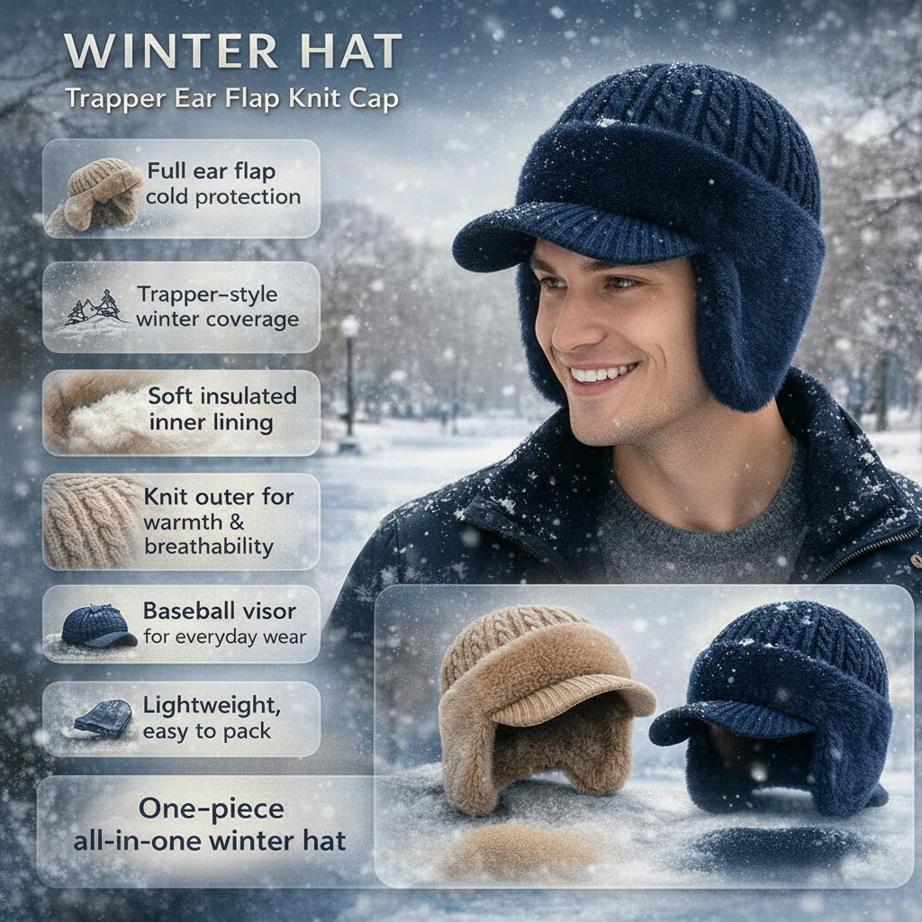 Gorro de Invierno con Orejeras Tejido para Clima Frío